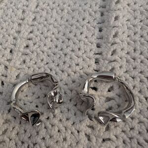 Silver Sculpted Hoop Earrings - Women Jewelry Earrings